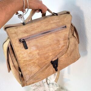 Helmut Lang Ammut Camel Colored Distressed Leather Crossbody Bag- Unisex